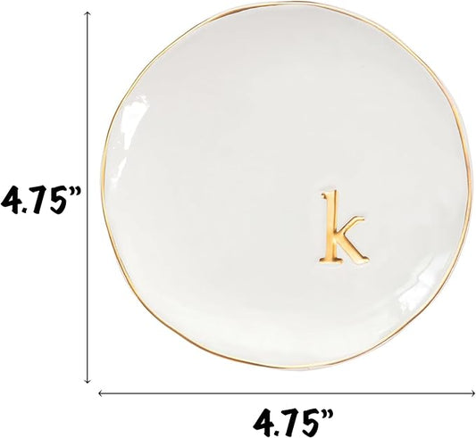 COLLECTIVE HOME - Ceramic Jewelry Tray, Decorative Trinket Dish for Rings Earrings Necklaces Bracelet Watch Keys, Birthday Mother's Day Christmas Gift for Women, 4.75", Glossy (k)
