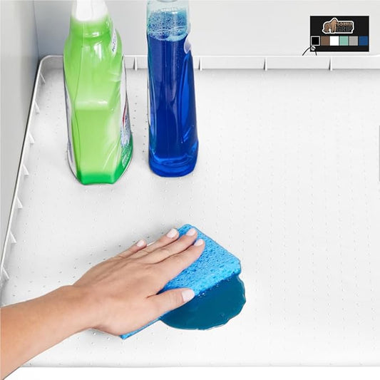 GORILLA GRIP Waterproof Silicone Under Sink Mat with Raised Lip for Kitchen and Bathroom, 31 x 22 in, Cabinet Shelf Liner Stay in Place Mats Dishwasher Safe Drawer Liner, Organizer Tray, White