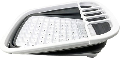SAMMART 8L (2.11Gallons) Collapsible Dish Drainer - Foldable Drying Rack - Portable Dinnerware Organizer - Space Saving Kitchen Utensil Storage Tray (White/Steel Grey (Set of 2))