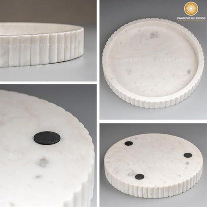 Swadeshi Blessings Handcrafted Marble Decorative Tray for Coffee Table Decor, Round Trays Home Decor, Ottoman Tray for Living Room, Coffee Table Tray, Dining Table Centerpiece Decor, Farmhouse Decor
