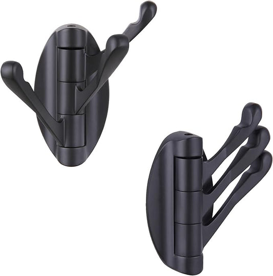 Angle Simple Towel Hook Matte Black 2 PCS, Metal Swivel Folding Robe Hook, Hand Towel Holder, Heavy Duty Clothes Hanger for Bathroom RV Wall Mount
