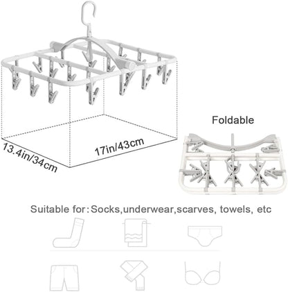 Clothes Drying Racks Foldable Clip Hangers Drip Hanger Plastic with 20 Drying Clips (Light Grey-Rectangle)