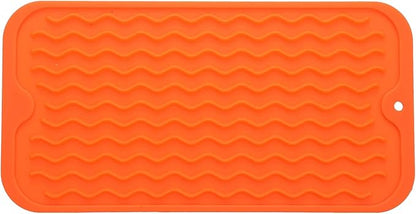 Silicone Dish Drying Mat for Multiple Usage,Easy clean,Eco-friendly,Heat-resistant Silicone Mat for Kitchen Counter or Sink,Refrigerator or Drawer Liner Orange S 12 inches x 6 inches