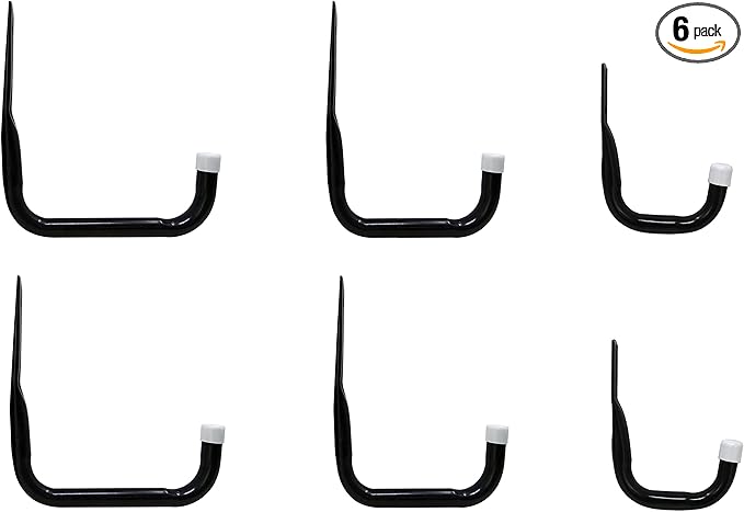 8088E Heavy Duty Steel Garage Storage/Assorted Utility Hooks, 6 Pack, black