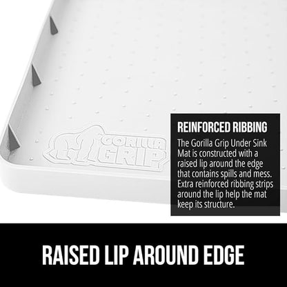 GORILLA GRIP Waterproof Silicone Under Sink Mat with Raised Lip for Kitchen and Bathroom, 34 x 22 in, Cabinet Shelf Liner Stay in Place Mats Dishwasher Safe Drawer Liner, Organizer Tray, White