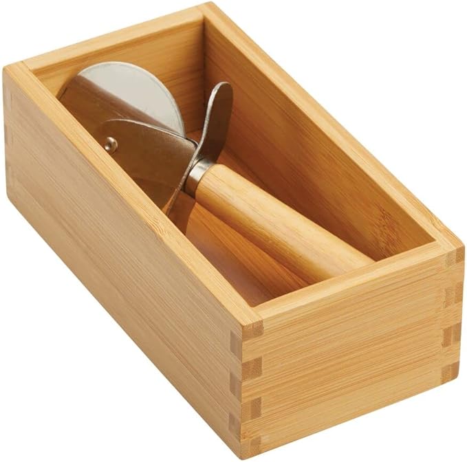 mDesign Bamboo Storage Bin Container, Drawer Organizer Crate Boxes for Kitchen Pantry Cabinet, Shelf, Island or Countertop, Holds Snacks, Spices, or Drinks, Echo Collection, 4 Pack, Natural/Tan