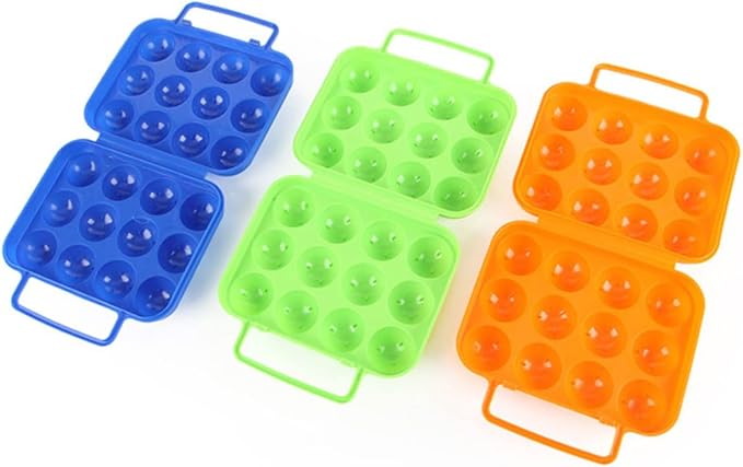 GLEAVI Portable Egg Holder for Camping and Travel 12-Egg Carrier with Folding Handle Compact Plastic Protector for Picnic and Refrigerator Storage 7.87 X 7.68 X 1.69 Inches
