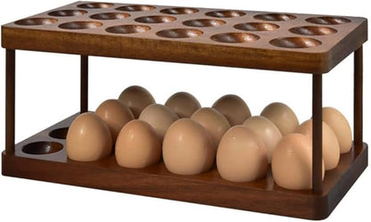 Acacia Wooden Double Layer Egg Holder, 36 Capacity Farmhouse Kitchen 2 Tier Fresh Egg Storage Rack Basket, Deviled Eggs Plates Eggs Tray Organizer for Countertop