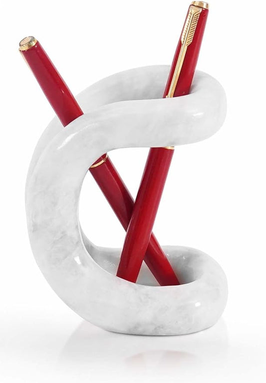 Marble Pen Holder for Desk 4 Inch White Pencil Holder for Desk Accessories & Workspace Organizers - Stone Stationary Holders for Office Decor - Pen Organizer for Gifts