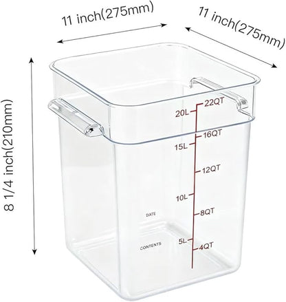 TSUBOR 4 Pack Food Storage Containers with Red Lids, 22.0 Qt - Square, Clear, Polycarbonate, for Restaurant Commercial Kitchen and Home party