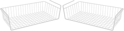 Modern Home Under Shelf Wire Storage Baskets – Hanging Organizer Rack for Cabinet, Pantry, or Closet – White Metal Basket for Kitchen, Towels, or Office – No Tools Required (Set of 2 19")