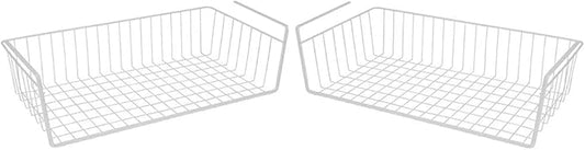 Modern Home Under Shelf Wire Storage Baskets – Hanging Organizer Rack for Cabinet, Pantry, or Closet – White Metal Basket for Kitchen, Towels, or Office – No Tools Required (Set of 2 19")