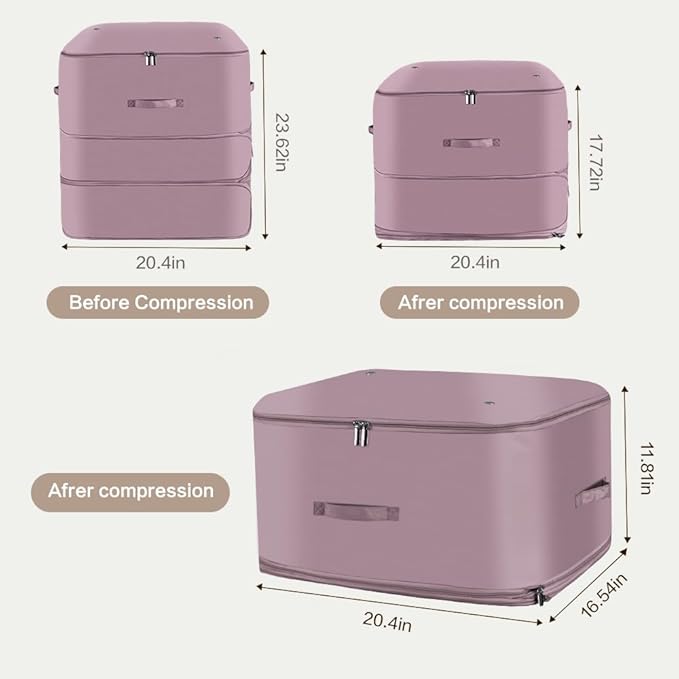 Space Saving Self Compression Organizer,Compression Storage Bags for Bedding and travel,Storage bags for Blankets Duvet Quilts Pillows, Comforter Storage with zippered ventilation holes（pink XL）