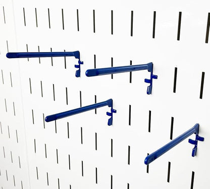 Wall Control Paint Brush Hook and Thread Spool Holder Storage Organizer Pegs Metal Pegboard - (4) Pack of Narrow 3.5-Inch Reach Slotted Peg Hooks for Paint Brushes and Spools (Blue)