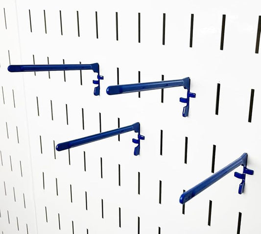Wall Control Paint Brush Hook and Thread Spool Holder Storage Organizer Pegs Metal Pegboard - (4) Pack of Narrow 3.5-Inch Reach Slotted Peg Hooks for Paint Brushes and Spools (Blue)