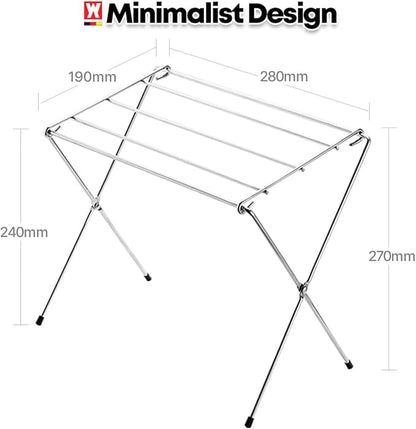 Stainless Steel Dishcloth & Towel Drying Rack for Kitchen Countertop, 6 Arms, Foldable Compact Design with Non-Slip Rubber Caps, Minimalist Storage, 11.02 in x 7.48 in x 10.63 in