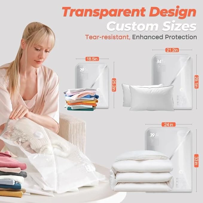 Vacbird Vacuum Seal Bags for Clothing with Rechargeable Cordless Pump, 18 Pack Vacuum Storage Space Saver Bags, Compression Packing for Clothes Bedding Blanket Pillows Comforters Luggage Travel