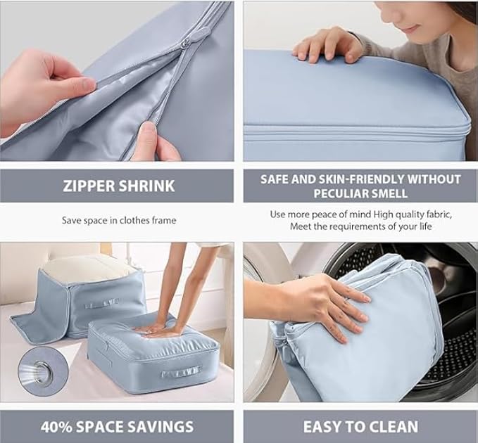 2025 Upgraded Ultra Space Saving Self Compression Organizer 3-Pack (XXL/XL/L) - Heavy Duty Double Layer Space Saver for Down Jackets, Duvets & Blankets, Waterproof Organizer for Travel/Dorm/Moving