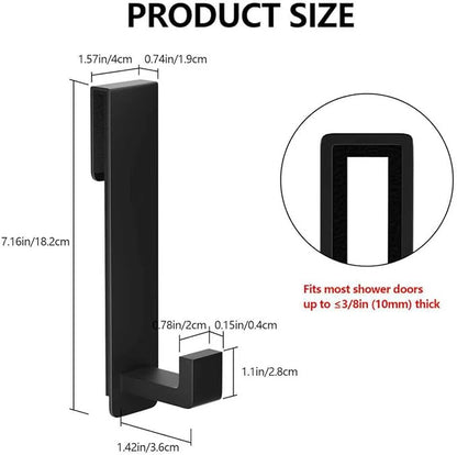 HUFEEOH 2-Pack Shower Towel Hooks, Stainless Steel 7.5-Inch Extended Over Door Hooks for Frameless Glass Shower Door, Heavy Duty Towel Rack for Bathroom, Holds Robes & Towels, Black