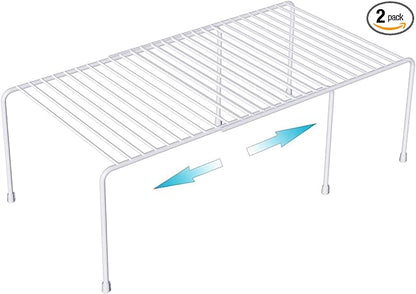 Kitchen Cabinet Organizer and Storage Shelves Expandable Freezer Shelf Organizer Rack with Scratch Resistant Feet for Counter Pantry Dish Spice Cupboards