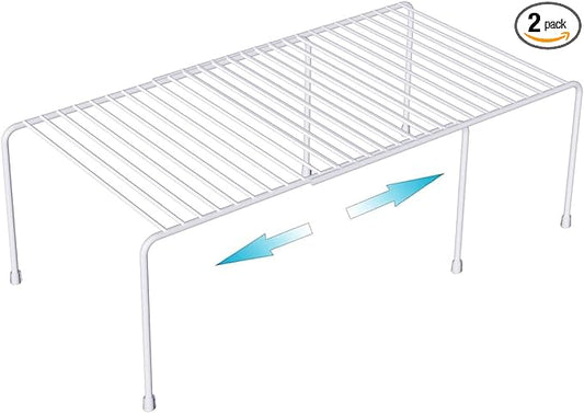 Kitchen Cabinet Organizer and Storage Shelves Expandable Freezer Shelf Organizer Rack with Scratch Resistant Feet for Counter Pantry Dish Spice Cupboards
