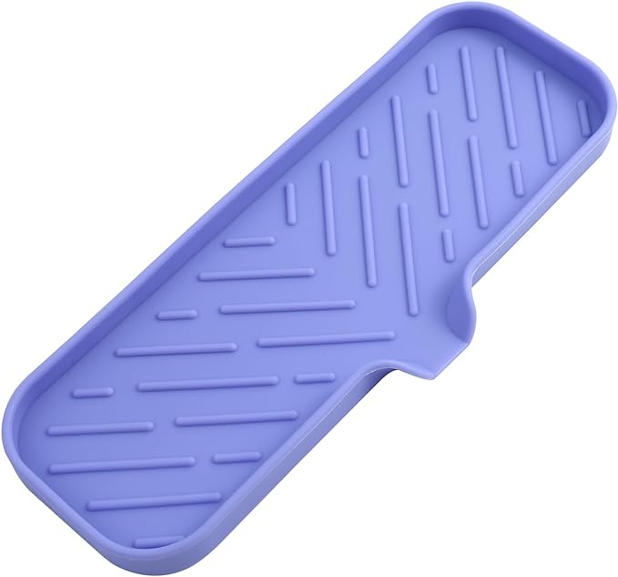 MicoYang Silicone Bathroom Soap Dishes with Drain Spout-Bathroom and Kitchen Sink Organizer,Sponge Holder,Dish Soap Tray,Perfect for Dispenser,Scrubber,Bottle on Sink or Counter-Light Purple 12"×4"