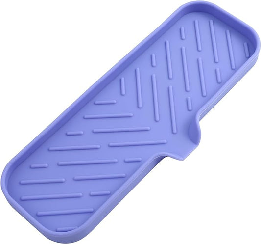 MicoYang Silicone Bathroom Soap Dishes with Drain Spout-Bathroom and Kitchen Sink Organizer,Sponge Holder,Dish Soap Tray,Perfect for Dispenser,Scrubber,Bottle on Sink or Counter-Light Purple 12"×4"