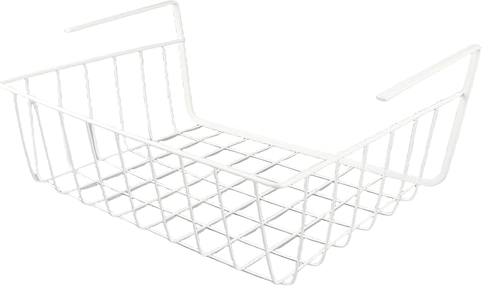 Under Shelf Wire Basket, All Metal Under Shelf Storage Basket Strong Load Bearing for Desk for Office for Bookshelf (L White)