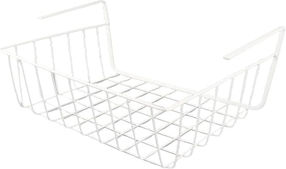 Under Shelf Wire Basket, All Metal Under Shelf Storage Basket Strong Load Bearing for Desk for Office for Bookshelf (L White)