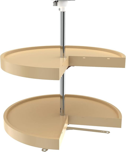 Rev-A-Shelf 2 Tier Pie-Cut Lazy Susan for Corner Base Cabinets, Plastic, 24" Double Shelf Swivel Kitchen Spice/Can Organizer, Almond, 6942-24-15-52