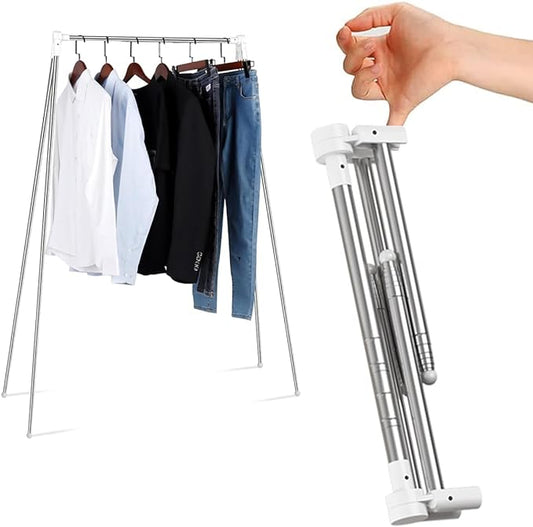 Portable Garment Rack, Folding Clothes Rack, Collapsible Clothing Rack for Dance, Travel, Camping, Laundry, Indoor, Outdoor, Drying, RV, Mini Compact Racks White + 3 Foldable Clothes Hangers