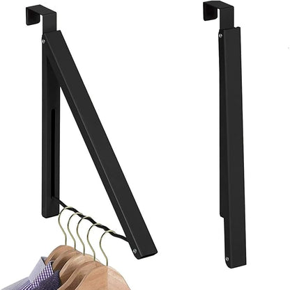 HOLDN’ STORAGE Over The Door Hanger - Single Foldable Rack Organizer for Hanging Clothes, Coats & Towels, Ideal for Dorm Rooms, Laundry, Bathrooms, Etc - Holds up to 20 LBs - Black (2 Pack)