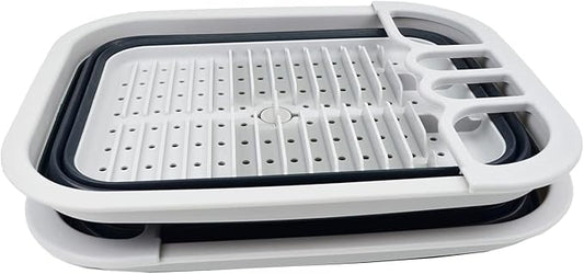 SAMMART 7.3L (1.9 Gallon) Collapsible Dish Drainer with Drainer Board - Foldable Drying Rack Set - Portable Organizer - Space Saving - pop up Storage (Grey/Slate Grey (Set of 2))