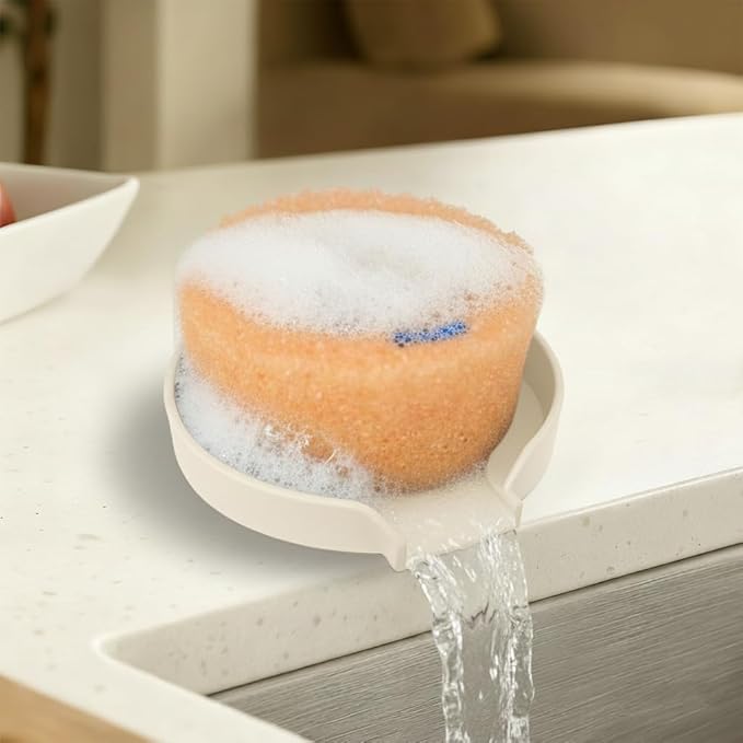 JIEFANYU Holder for Scrub Daddy, Thinnest Build to Last Sponges Holders, Durable Smiley Face Sponge Rack, Large Soap Dish & Sink Caddy Organizer, Dishwasher Safe (White, 1)