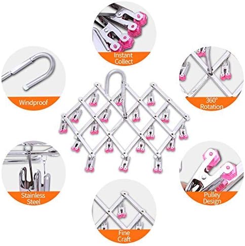 Drying Rack, Stainless Steel with 18 Pegs, Windproof Folding Portable Laundry Drip Hanger for Socks and Underwear