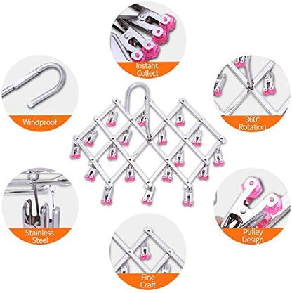 Drying Rack, Stainless Steel with 18 Pegs, Windproof Folding Portable Laundry Drip Hanger for Socks and Underwear