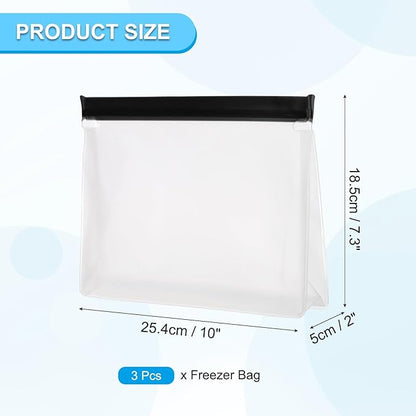 PATIKIL 10"x2"x7.3" Reusable Freezer Bag, 3 Pcs Leakproof Zip Food Storage Stand Up Bags Fridge Snack Vegetable Fruit Ice Container for Long-Lasting Freshness, Black