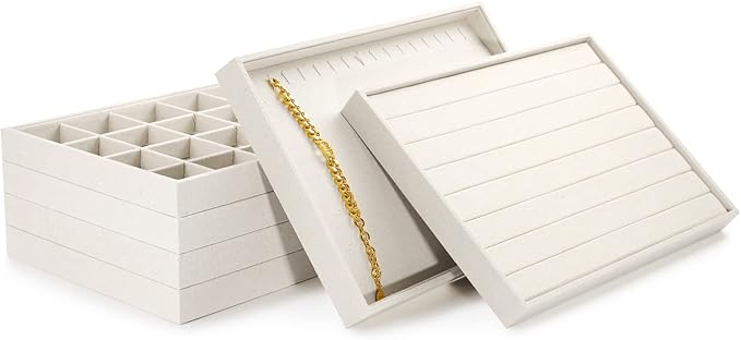 Oirlv linen Jewelry Display Trays Stackable Necklace Bracelet Ring Showcase Display Empty Plate(Pack of 1)