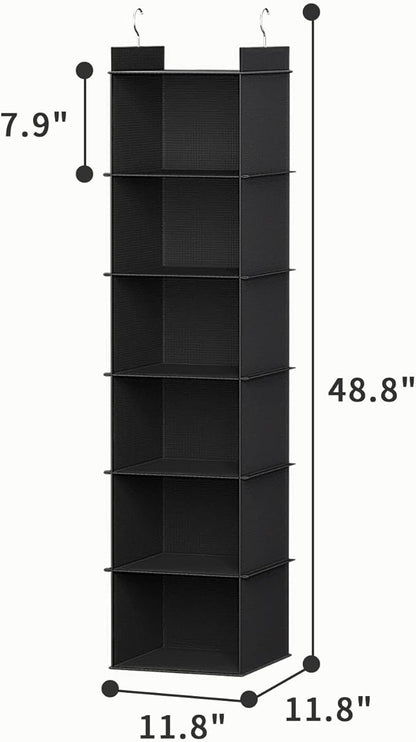YOUDENOVA Hanging Closet Organizer, 6-Shelf Closet Hanging Storage Shelves, Black