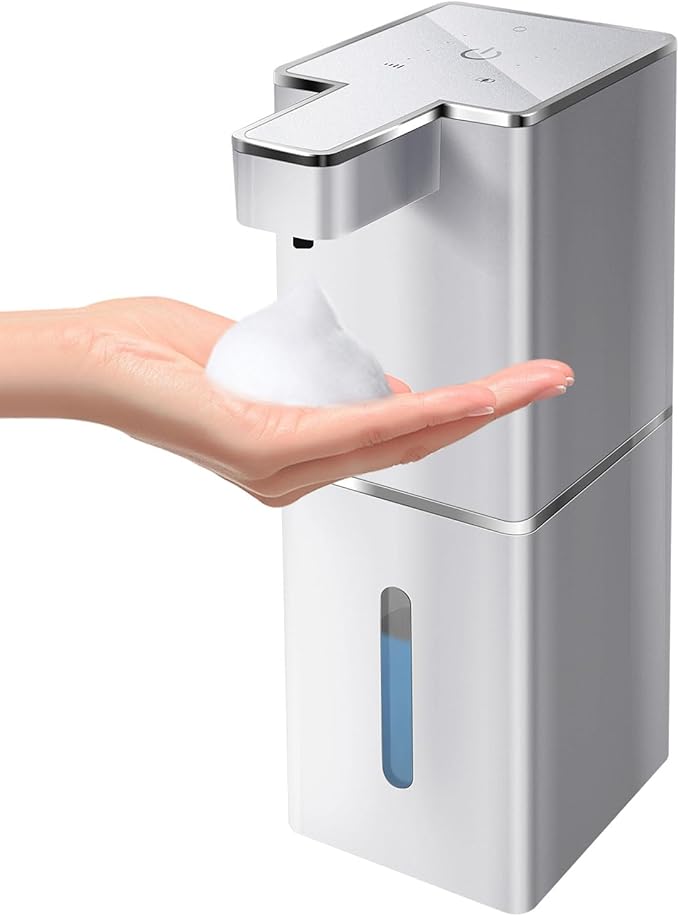 JEMISUN Automatic Foaming Soap Dispenser Touchless 380ml/12.8oz Rechargeable Hand Soap Dispenser Wall Mounted 4 Levels Adjustable Foam Soap Pump for Bathroom Kitchen Dish Soap