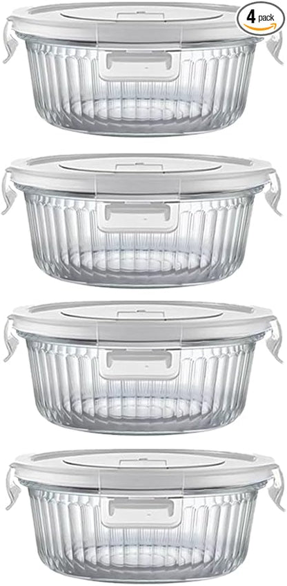 H.JSS WDJS 12oz Round Glass Meal Prep Containers with Airtight Lids, 1.5-Cup Round Glass Food Storage Containers Set, Heat-Resistant BPA-Free for Soup, Leftover, Microwave, Dishwasher, Freezer Safe