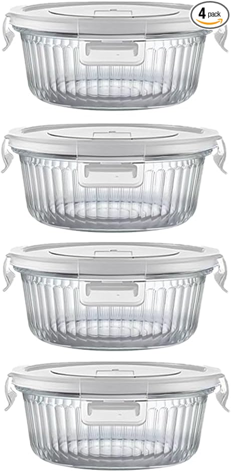 H.JSS WDJS 12oz Round Glass Meal Prep Containers with Airtight Lids, 1.5-Cup Round Glass Food Storage Containers Set, Heat-Resistant BPA-Free for Soup, Leftover, Microwave, Dishwasher, Freezer Safe