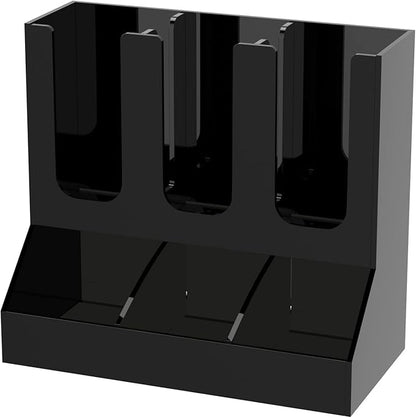 Richboom Cup and Lid Organizer, 6 Compartments with 2 Removable Dividers Coffee Station Countertop Cup Dispenser Condiment Organizer Accessories Caddy for Breakroom, Office, Home - Black