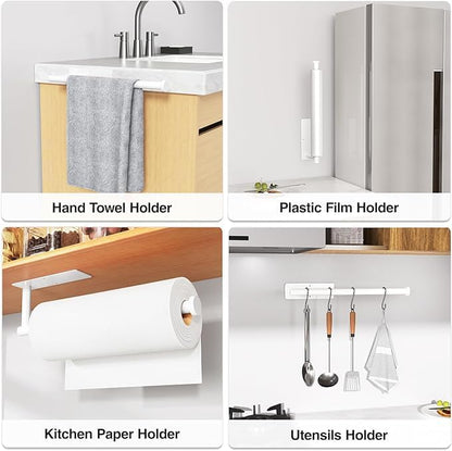 Paper Towel Holders,Paper Towels Rolls - for Kitchen,Wall Mounted Paper Towel Roll Holder for Kitchen, Bathroom,Both Available in Adhesive and Screws,Stainless Steel-White