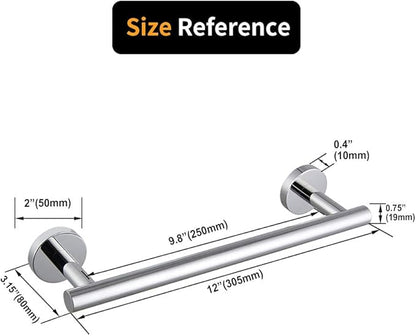 12-Inch Towel Bar SUS 304 Stainless Steel Towel Rack Wall Mounted Towel Rail Towel Rod for Bathroom Modern Style Polished Finish