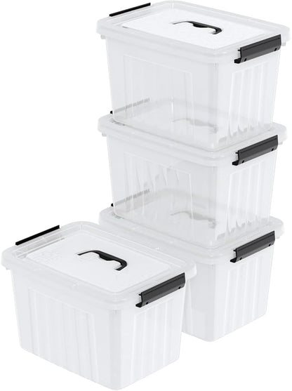 18 L 4 Packs Plastic Storage Bins with latching Lids and Handles, Clear Stackable Container Boxes
