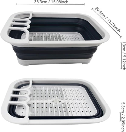 SAMMART 7.3L (1.9 Gallon) Collapsible Plastic Dish Drainer with Drainer Board - Foldable Drying Rack Set - Portable Dinnerware Organizer - Space Saving (Grey/Slate Grey)
