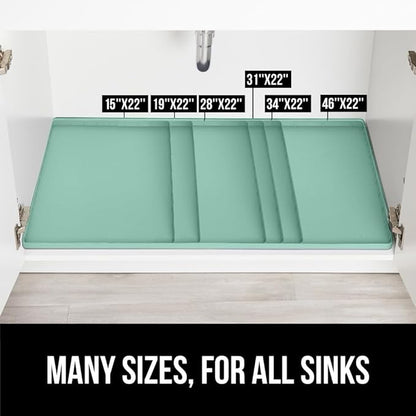 GORILLA GRIP Waterproof Silicone Under Sink Mat with Raised Lip for Kitchen and Bathroom, Cabinet Shelf Liner Stay in Place Mats Dishwasher Safe Drawer Liner, Organizer Tray, 19 x 34 in, Mint