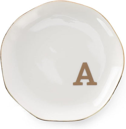 VINCOMIC Initials Ring Dish Jewery Tray with Personalized A-Monogrammed Gifts Wedding Engagement for Women Friends sister,Ceramic White