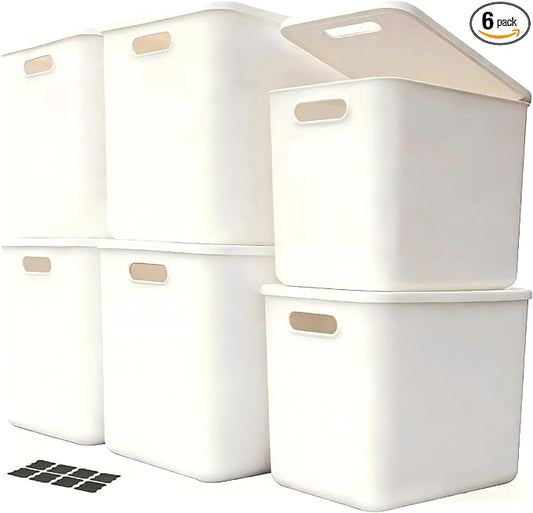 Set Of 6 Plastic Storage Bins,Versatile Kitchen Pantry Organization and Storage,for Plastic Storage Container Under Bed,Under Sink Bathroom Organizer (White, 4 XL+2 L)